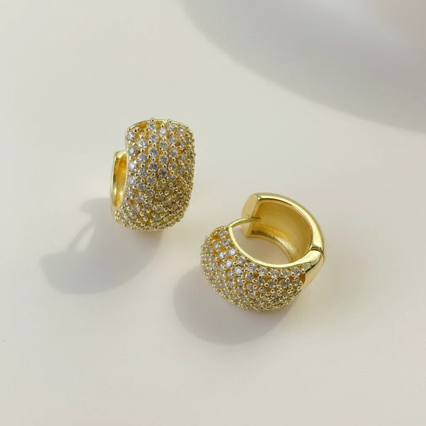 elephantina.gr gold stainless steel hoop earrings with cubic zirconia, 1.5cm