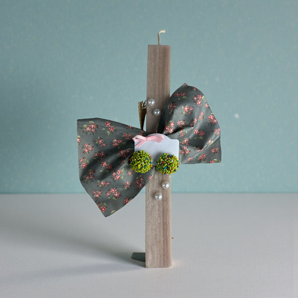 Λαμπάδα Πάσχα με Πράσινα Σκουλαρίκια – Χειροποίητη Vintage Λαμπάδα με Φιόγκο & Πέρλες