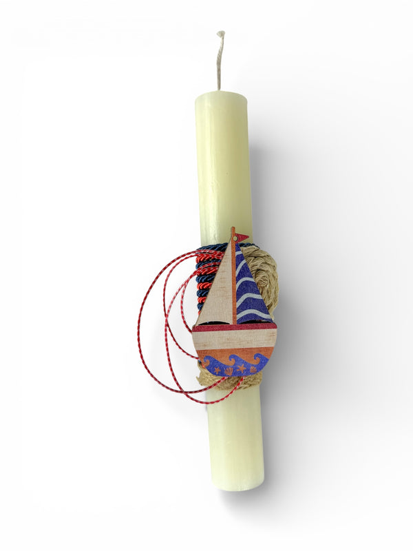 Χειροποίητη Πασχαλινή Λαμπάδα με Καράβι και σχοινί