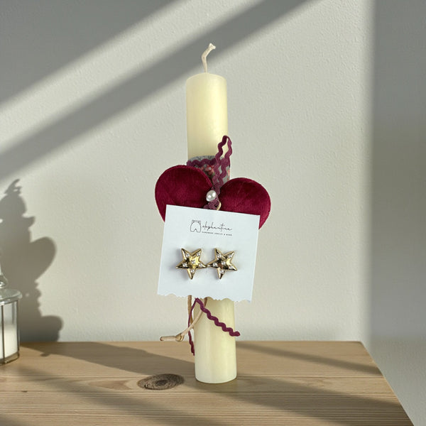 Χειροποίητη Λαμπάδα Σκουλαρίκια Αστεράκια με πέρλες