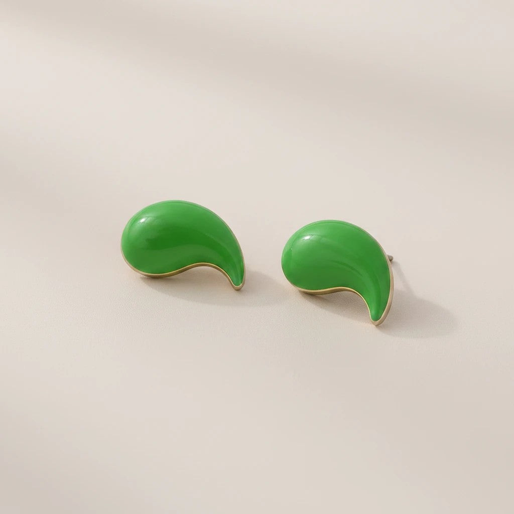 elephantina.gr green enamel teardrop earrings with gold trim, 1.5cm