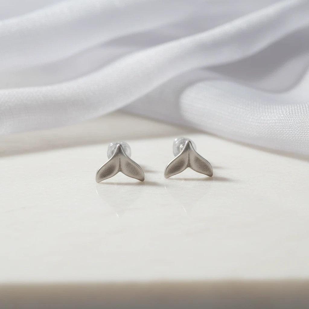 elephantina.gr silver whale tail stud earrings with seafoam green enamel accents