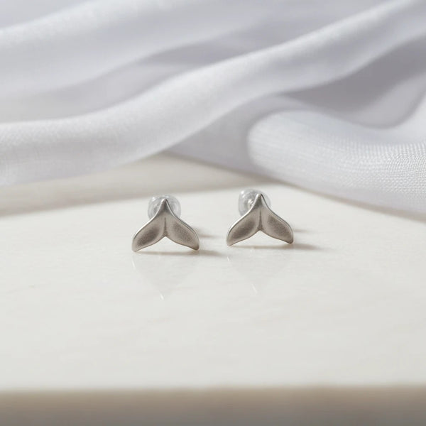 elephantina.gr silver whale tail stud earrings with seafoam green enamel accents