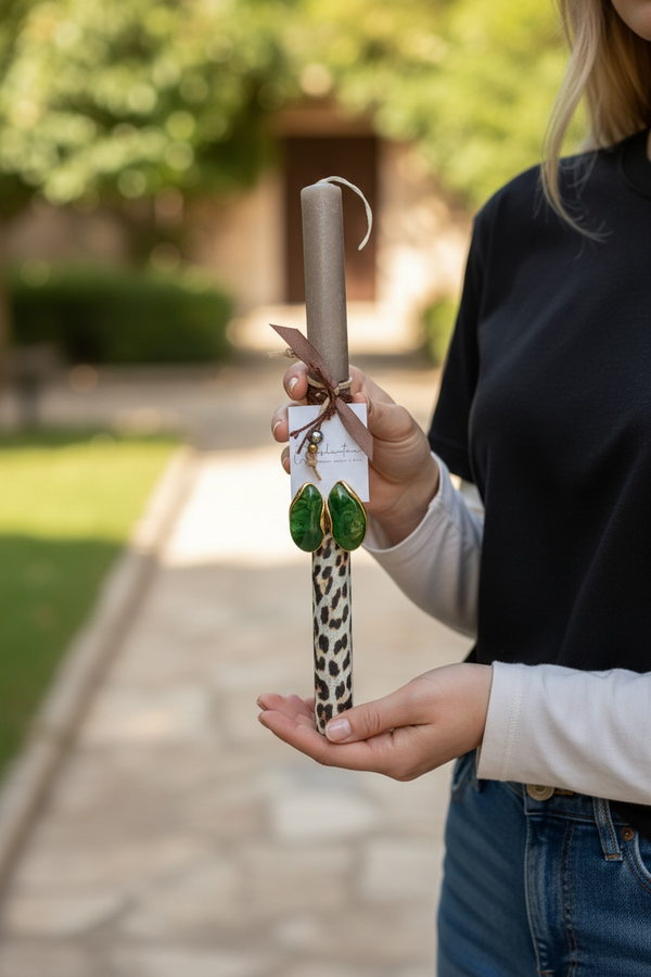 Πασχαλινή Λαμπάδα με Animal Print & Πράσινα Σκουλαρίκια