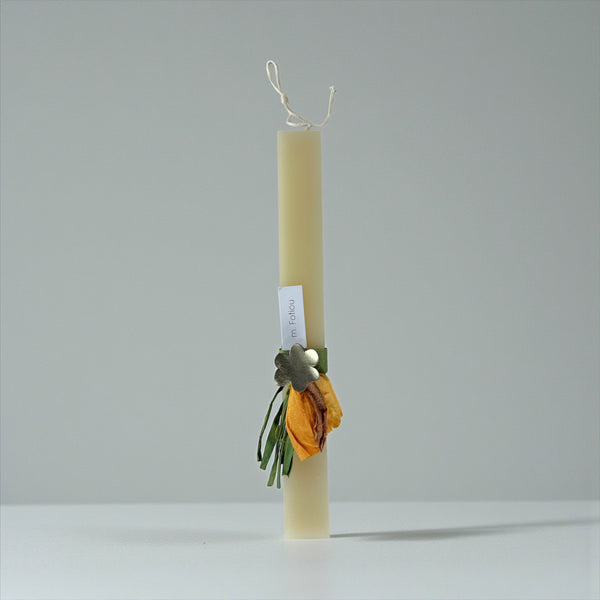 Χειροποίητη Λευκή Λαμπάδα με Λουλούδι & Φυσικά Υλικά