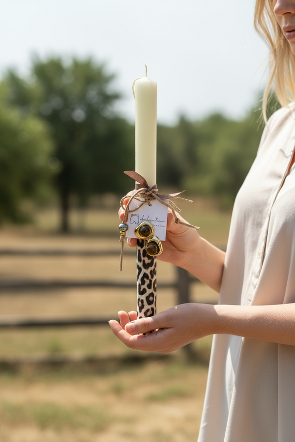 Πασχαλινή Λαμπάδα με Animal Print & Σκουλαρίκια Μάτι Τίγρης