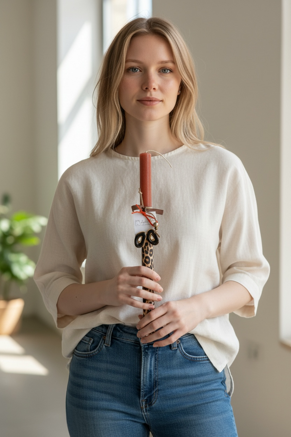 Πασχαλινή Λαμπάδα με Animal Print & Μαύρα-Γκρι Σκουλαρίκια