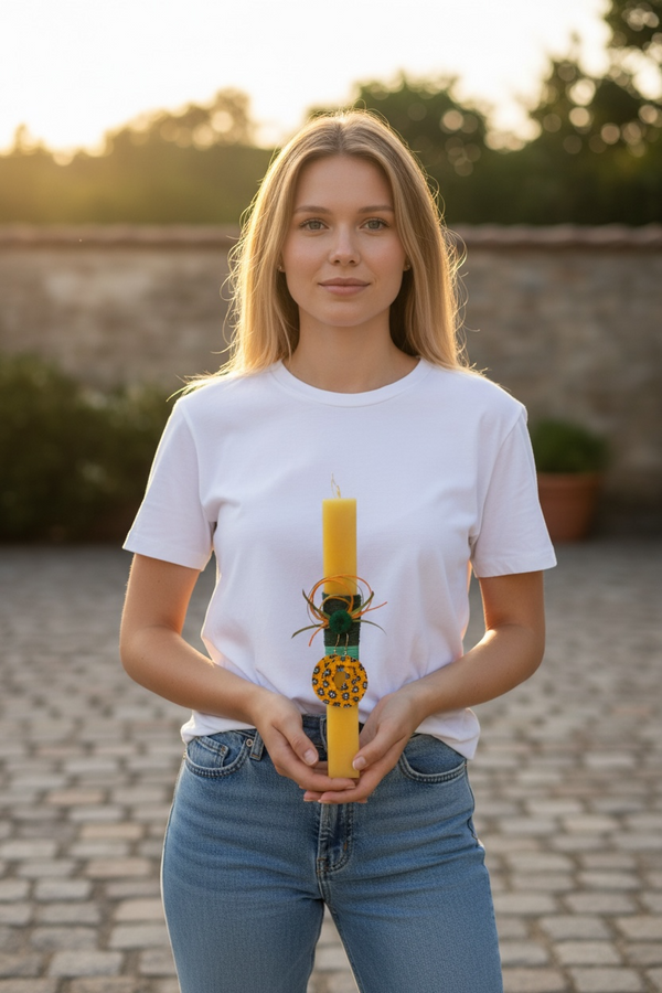 Πασχαλινή Λαμπάδα με Κρεμαστά Σκουλαρίκια & Διακόσμηση Σε Πράσινες Αποχρώσεις