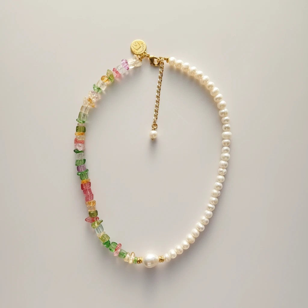 elephantina.gr necklace with irregular semi-precious stones and pearls, 40cm + 5cm extension, hypoallergenic steel clasp