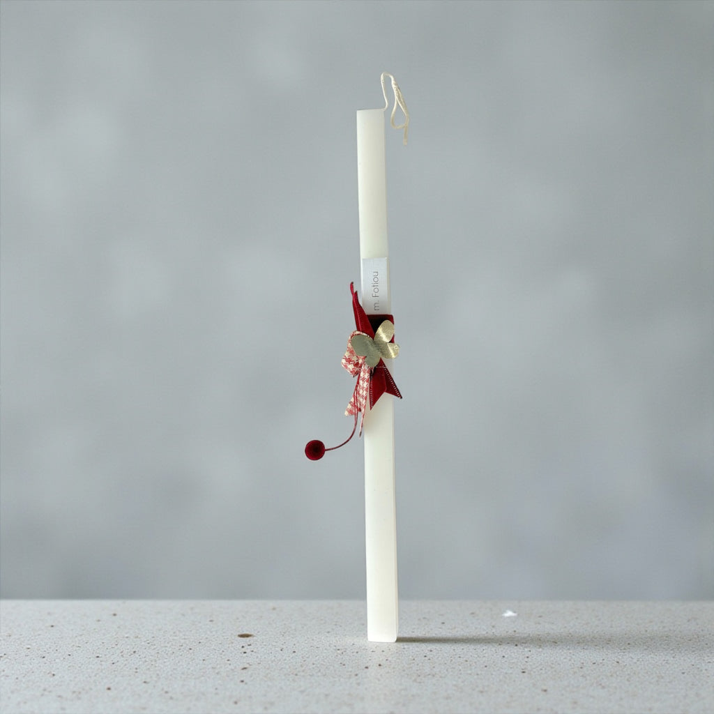 Λαμπάδα με Πεταλούδα και Κορδέλες Μπορντώ