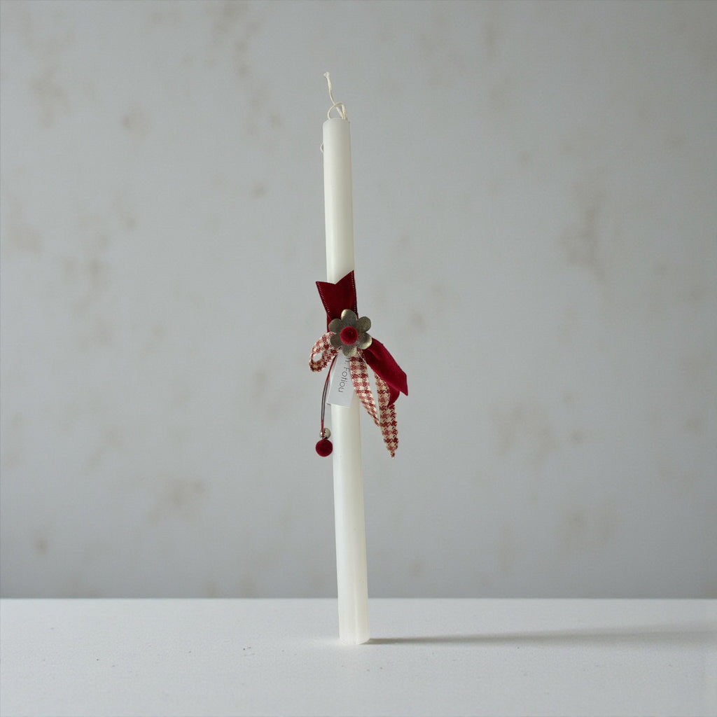 Λαμπάδα με Λουλούδι και Κορδέλες Μπορντώ