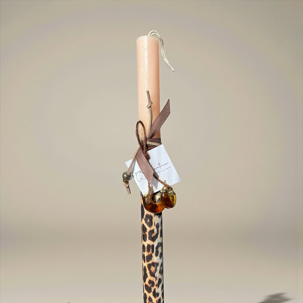 Πασχαλινή Λαμπάδα με Leopard Σχέδιο & Κεχριμπαρένια Σκουλαρίκια