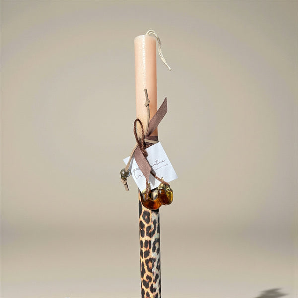 Πασχαλινή Λαμπάδα με Leopard Σχέδιο & Κεχριμπαρένια Σκουλαρίκια