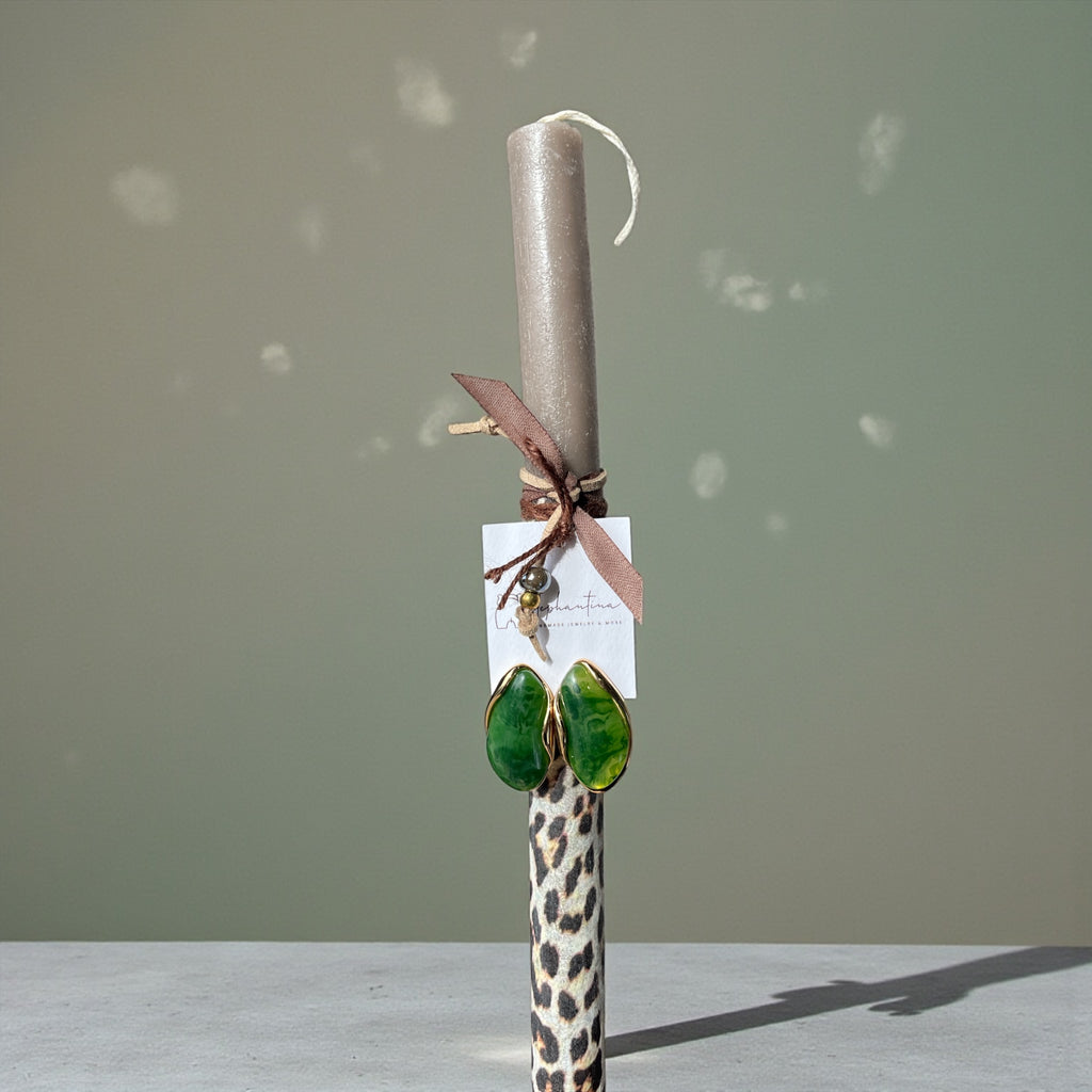 Πασχαλινή Λαμπάδα με Animal Print & Πράσινα Σκουλαρίκια