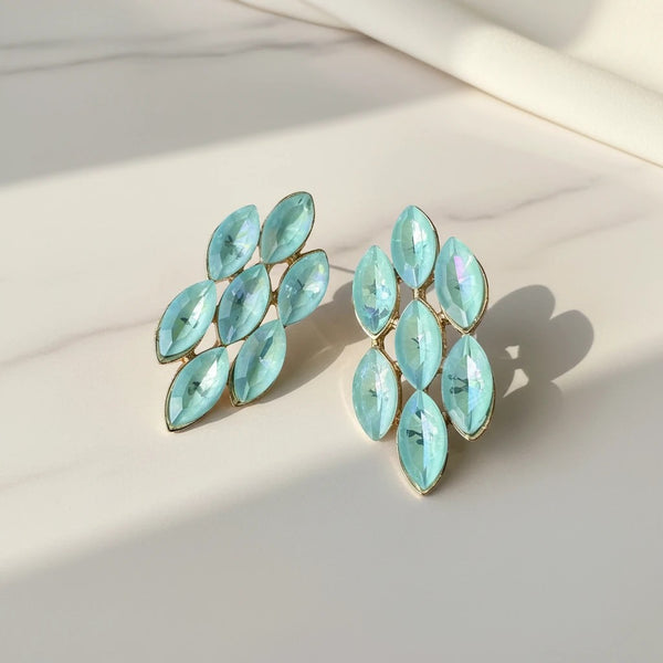 elephantina.gr Kypseli earrings with marquise-cut crystals in blue and green hues, gold-tone setting.