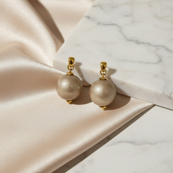 elephantina.gr gold tone ball drop earrings with champagne sparkle finish and polished metal