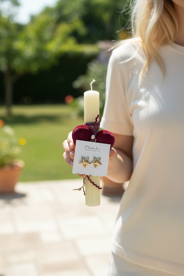 Χειροποίητη Λαμπάδα Σκουλαρίκια Αστεράκια με πέρλες