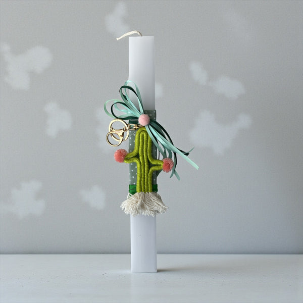 Πασχαλινή Λαμπάδα με Λαχανί Υφασμάτινο Κάκτο Μπρελόκ