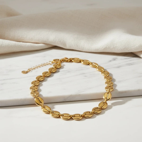 elephantina.gr gold plated stainless steel statement necklace with oval links, 40cm + 5cm extension