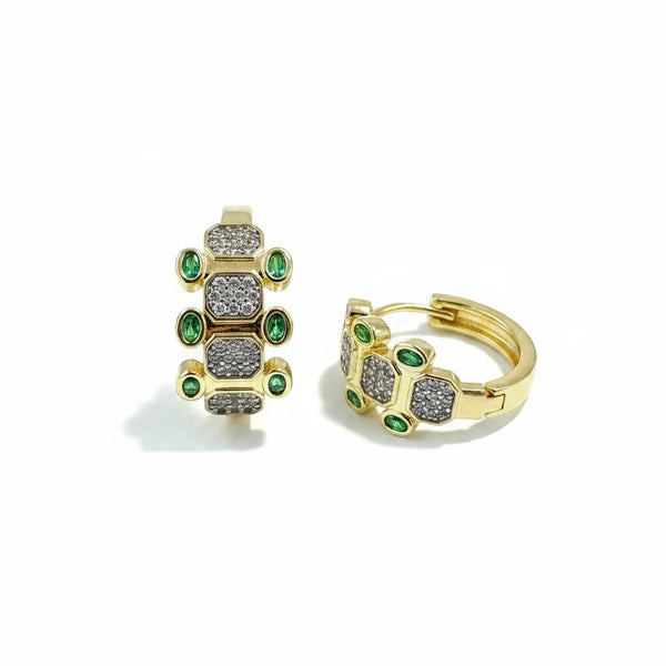 elephantina.gr gold hoop earrings with green crystals and white zircons, 2cm