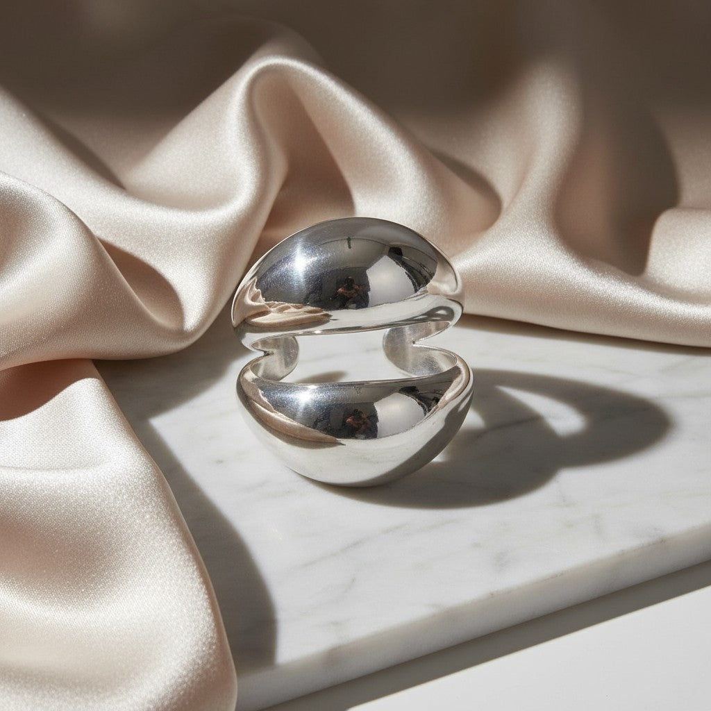 elephantina.gr silver stainless steel double band ring with a modern, minimalist design.