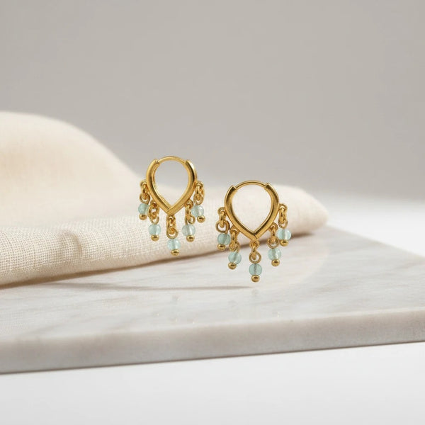 Elephantina.gr gold hoop earrings with mint Miyuki beads and geometric design, 2cm length.