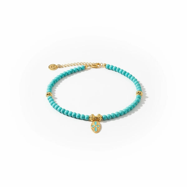 Elephantina.gr gold-plated necklace with turquoise enamel and chalcedony beads, featuring a central charm.