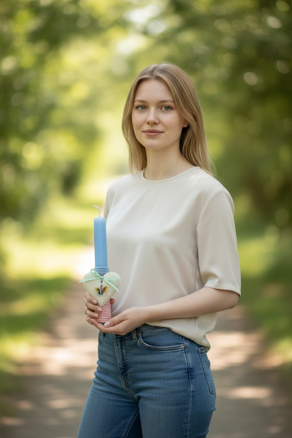 Πασχαλινή Λαμπάδα με Μενταγιόν Πεταλούδα Σε Βελούδινη Καρδιά