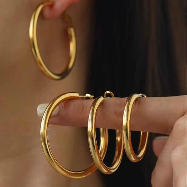 Σκουλαρίκια Κρίκοι από Ανοξείδωτο Ατσάλι 316l Χρυσά 35mm/40mm/45mm