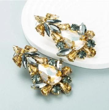 Σκουλαρίκια Statement Μεγάλα Κρύσταλλα Champagne & Μαύρα