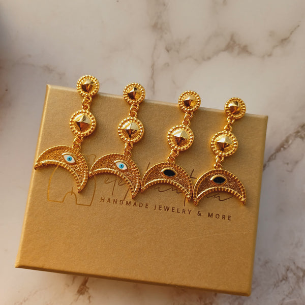 Σκουλαρίκια κρεμαστά  μισογέγγαρο μάτι με σμάλτο