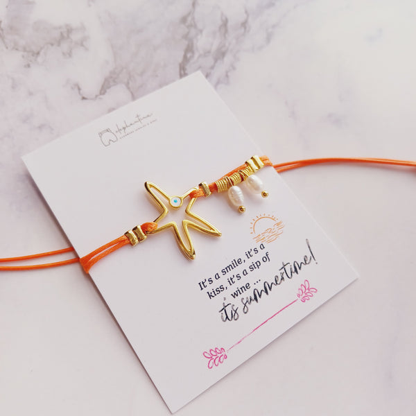 Βραχιόλι δερμάτινο αστερίας με μαργαριταράκια