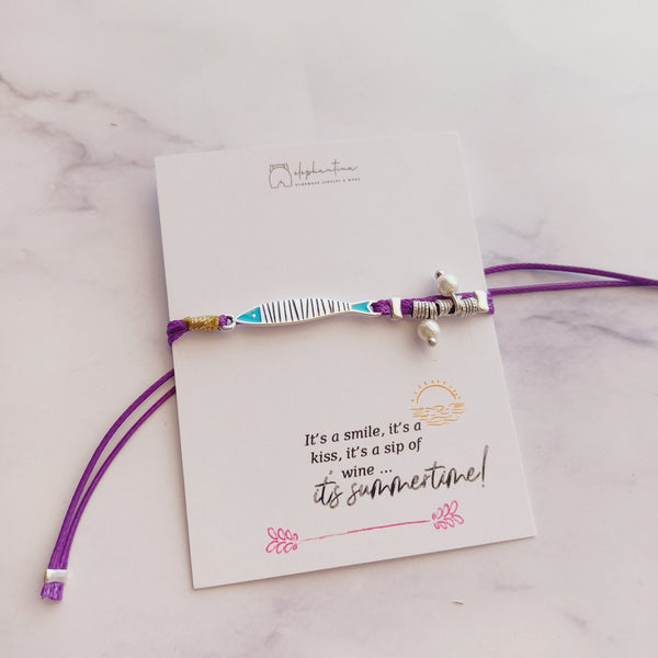 Βραχιόλι με δερμάτινο κορδόνι Ψάρι Επάργυρο με μπλε σμάλτο