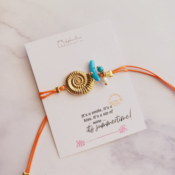 Βραχιόλι με δερμάτινο κορδόνι Κοχύλι Επίχρυσο 24Κ