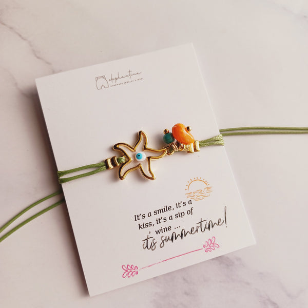 Βραχιόλι με δερμάτινο κορδόνι Αστερίας Βιτρό με μάτι