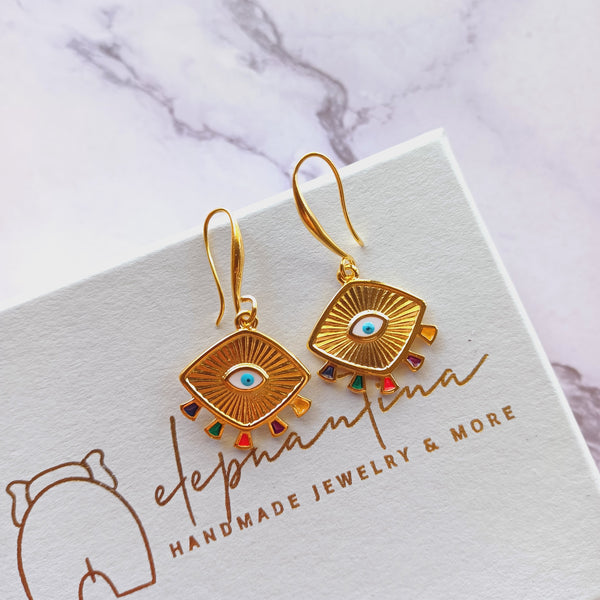 Σκουλαρίκια κρεμαστά μάτι και σμάλτο