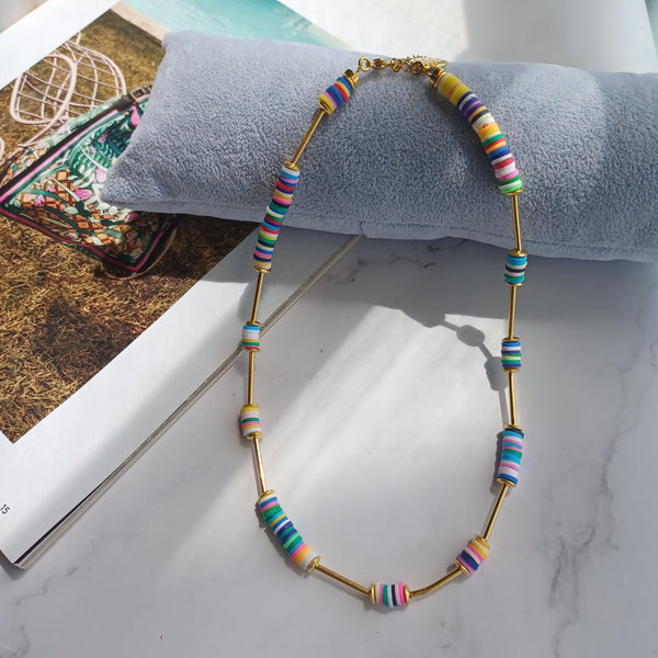 Κολιέ mix ροδέλες και επίχρυσες λεπτομέρειες 24Κ