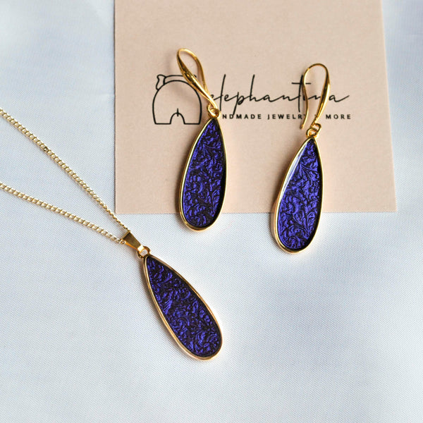 Κολιέ σταγόνα σμάλτο μωβ-μπλε