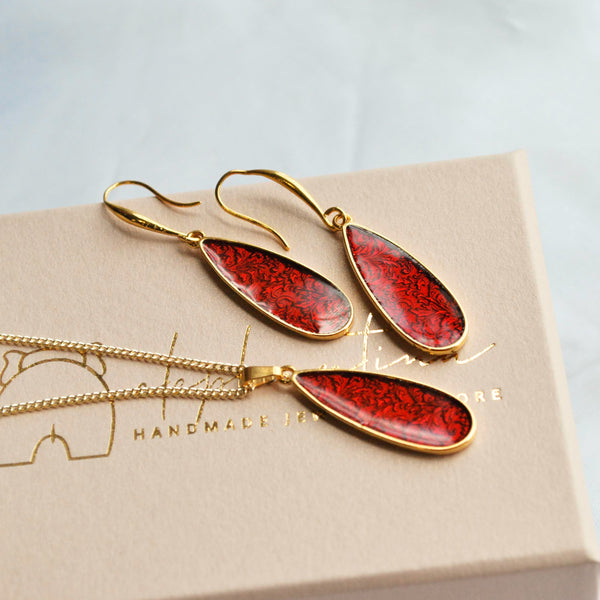 Κολιέ σταγόνα σμάλτο κόκκινο