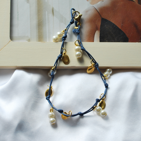 Βραχιόλι ποδιού με πέρλες και στοιχεία 24Κ