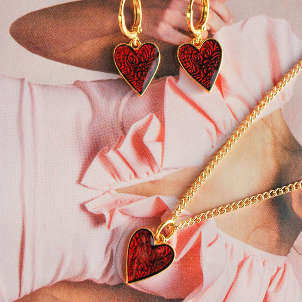 Κολιέ αλυσίδα καρδιά με κόκκινο σμάλτο