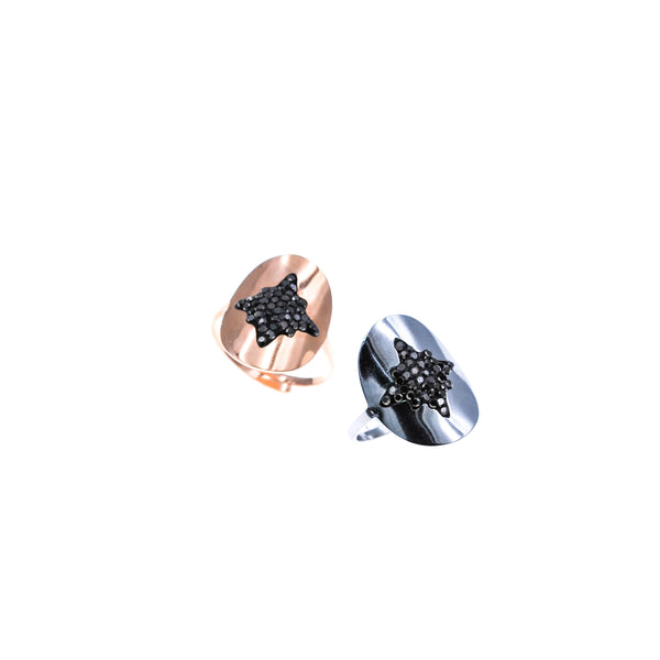 Δαχτυλίδι από ατσάλι με μαύρα ζιργκόν και σχέδιο αστέρι