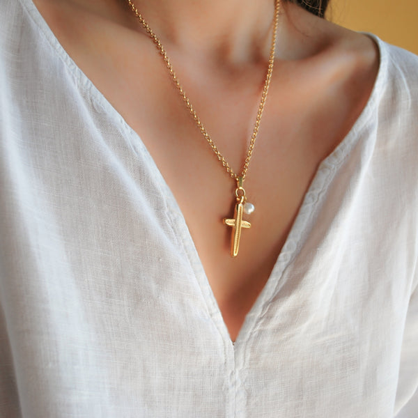 Κολιέ σταυρός επιχρυσωμένος 24Κ