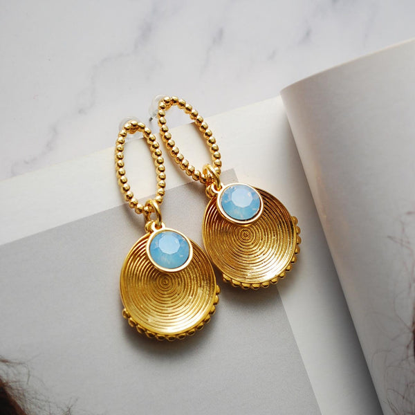 Σκουλαρίκια καρφωτά με σιέλ κρύσταλλο και κρεμαστό στοιχείο