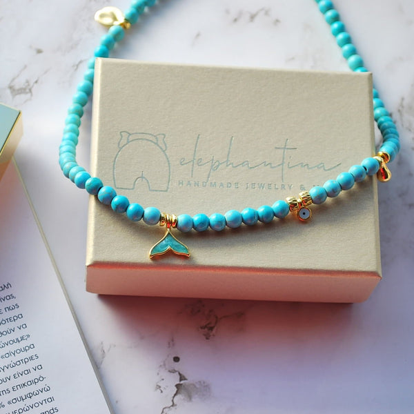 Κολιέ με τιρκουαζ χαολίτες και ουρίτσα γοργόνας