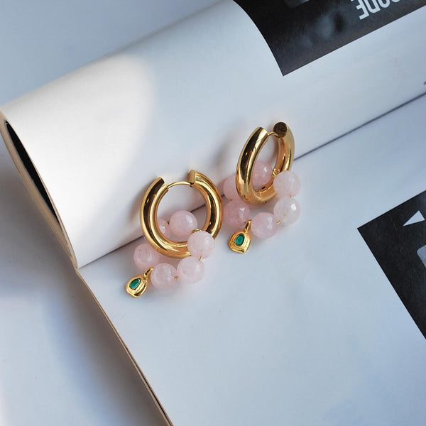 Σκουλαρίκια Κρίκοι με ροζ πέτρες ''Oceanica Light Pink''