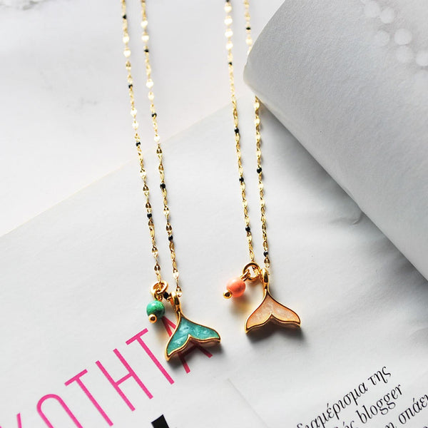 Κολιέ Αλυσίδα ουρίτσα γοργόνας με σμάλτο με κρεμαστή πέτρα