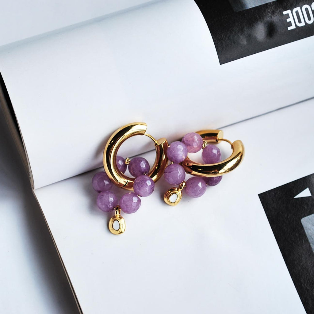 Σκουλαρίκια Κρίκοι με μωβ πέτρες ''Oceanica Purple''