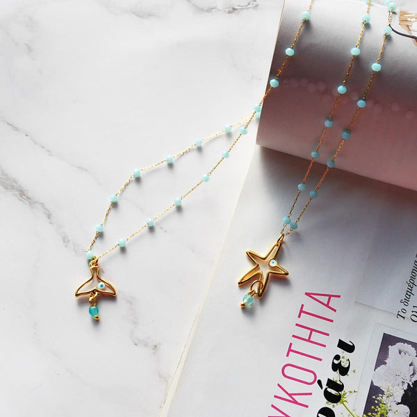 Κολιέ Αλυσίδα με σιελ ροζάριο αλυσίδα και στοιχείο κρεμαστό