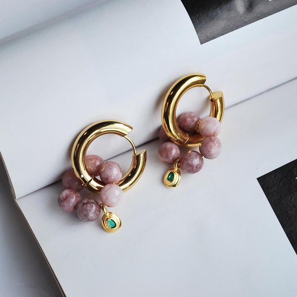 Σκουλαρίκια Κρίκοι με μωβ πέτρες ''Oceanica Light coffee''